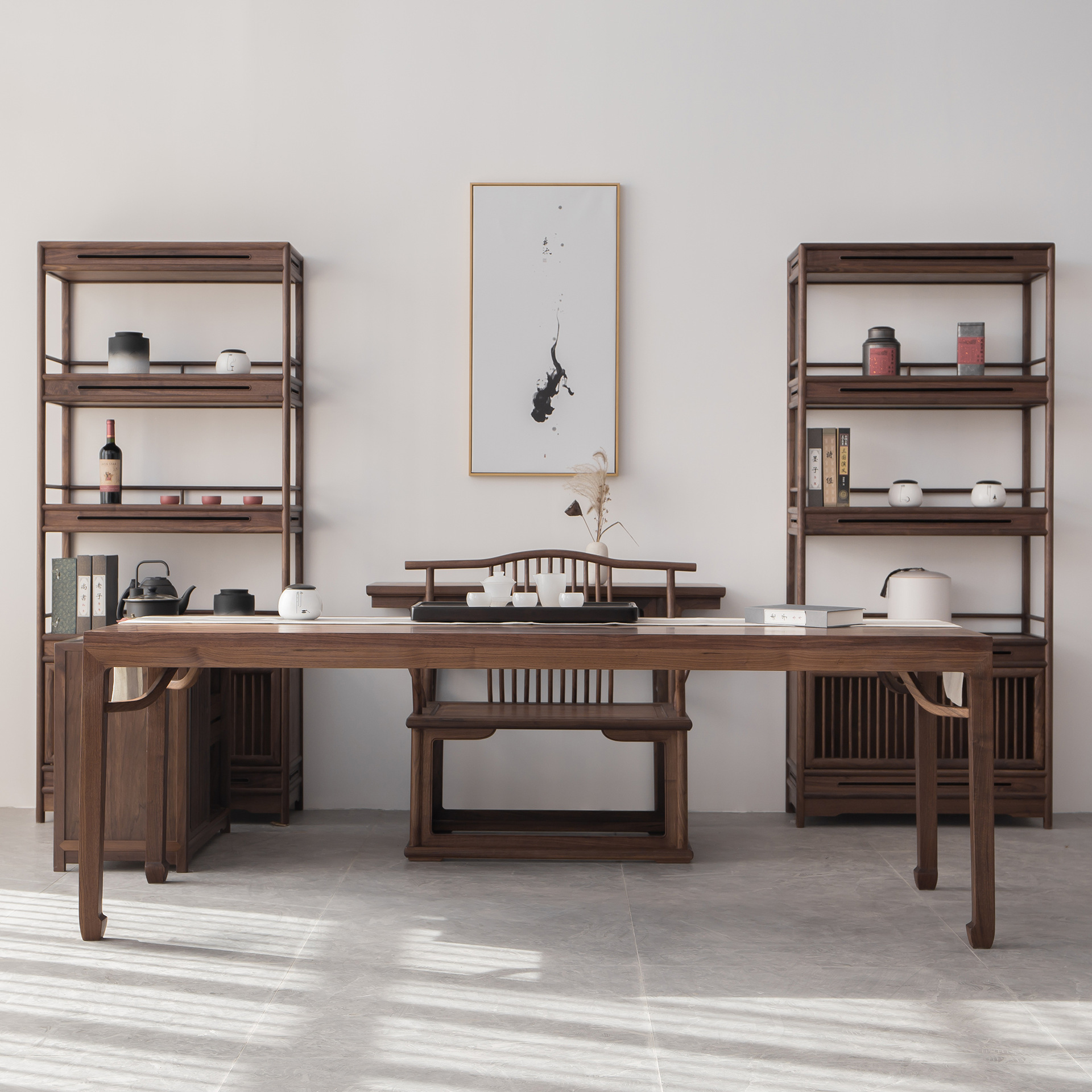 中式禅意实木茶台 不规则整板泡茶桌椅客厅会客功夫茶桌茶凳长椅-报价