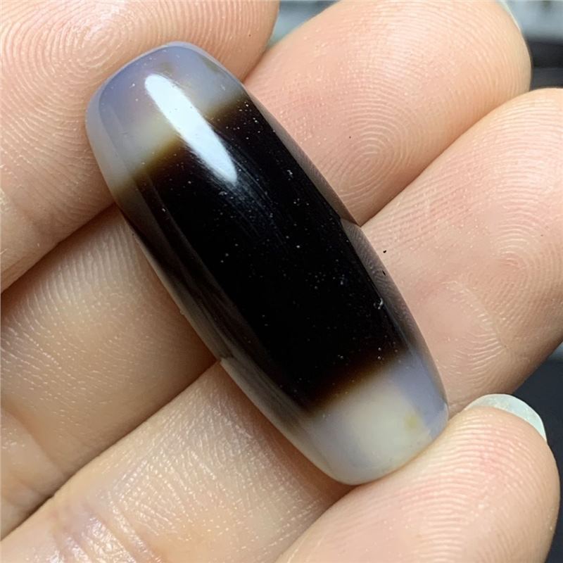 真品文玩天然一物mm黑白亮面11.2天珠*玛瑙27.