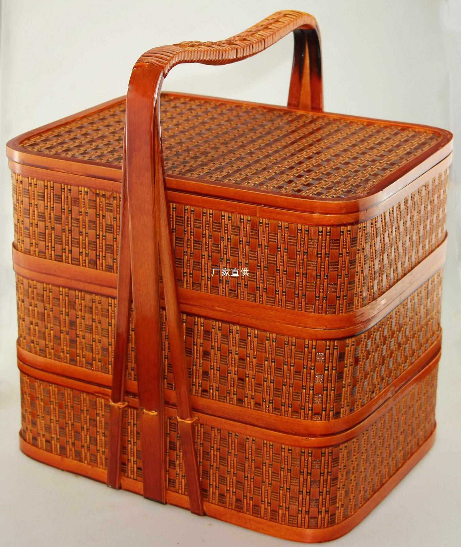 竹编篮子 酒店用送餐篮 食盒提篮外卖手提篮 三层提筐竹篮-阿里巴巴