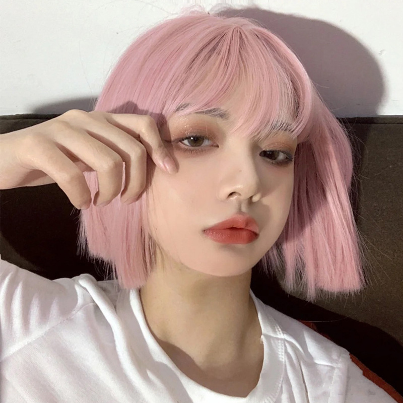 假发女短发粉色日常lolita短直发bobo头日系修脸可爱自然全头套式