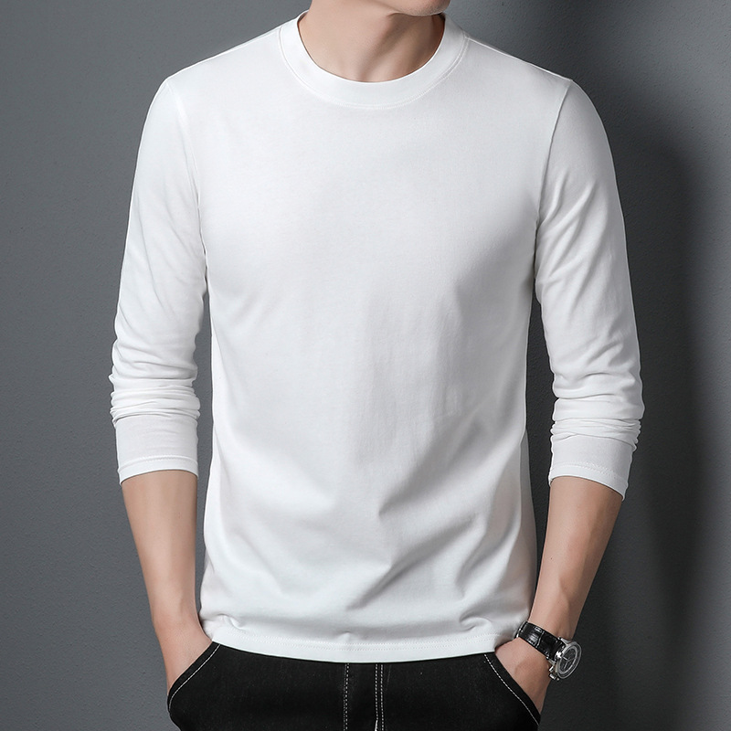 Spring and Autumn Cotton Men's Long-Sleeved T-shirt Simple Pure Color All-Matching Bottoming Shirt Cotton Outer Wear Inner Wear T-shirt Men