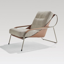 马鞍皮创意休闲椅北欧现代轻奢单人躺椅设计师阳台客厅懒人沙发椅