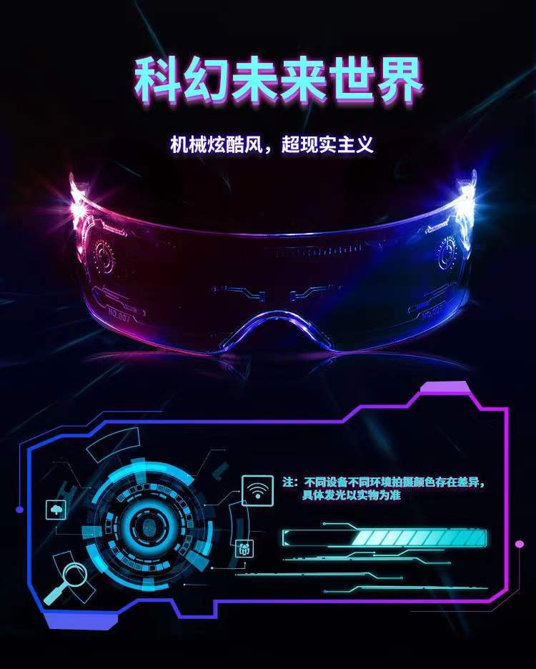 亚马逊热销led灯发光眼镜潮 未来科技感抖音同款酒吧蹦迪爆闪眼镜