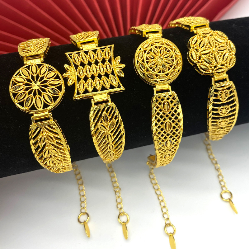 Aini Deyue Nansha Gold Bracelet Female Hollow Flower Geometric Bracelet Gold-Plated Copper Jewelry Vintage Court Style Jewelry