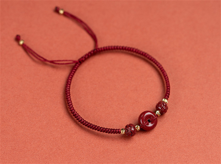 天然朱砂平安扣手链女男儿童款14k包金配件编织小红绳量大从优