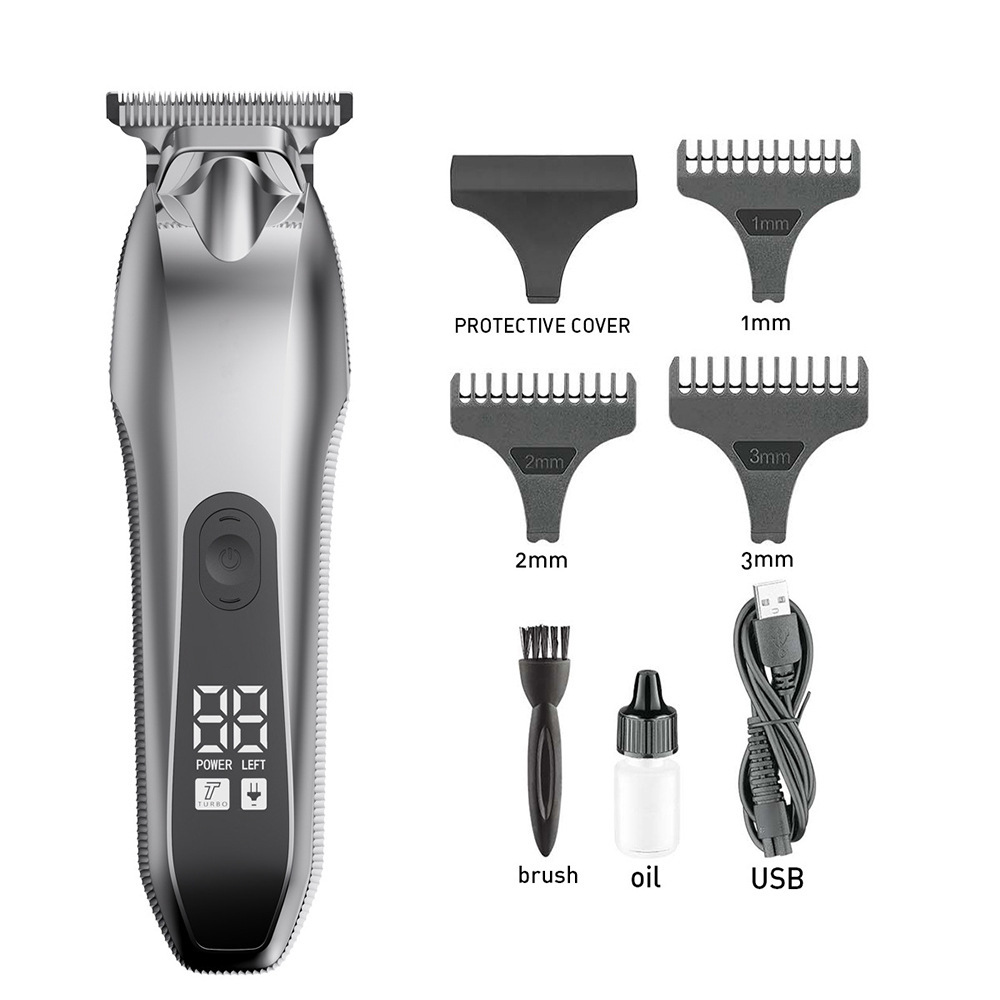 Exclusive for Cross-Border Digital Display Hair Clipper Retro Oil Head Engraving Electric Clipper Professional Hair Salon Rechargeable Electrical Hair Cutter Wholesale