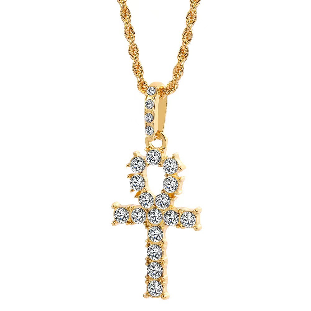 European Hip Hop Full Diamond Cross Pendant Pendant Hip-Hop Fashionable Brand All-Match Jewelry Cross-Border Necklace Trendy Ornament Men