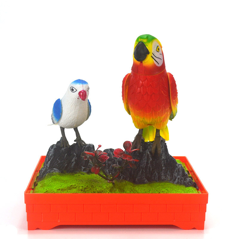 创意声控感应发声鸟笼玩具亲子儿童新奇可动情侣鸟挂饰摆件小玩具