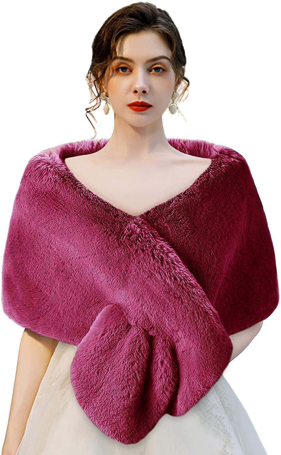 现货女士超大人造毛披肩斗篷外套毛毛披肩晚宴/新娘/婚礼高档穿搭