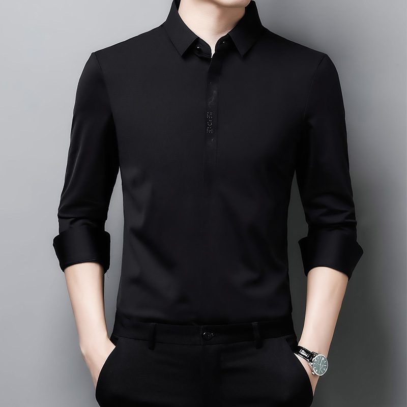 2023 Spring and Autumn New Men's Long-Sleeved Shirt Dark Placket Non-Ironing Shirt Fashionable Shirt One Piece Dropshipping 9019