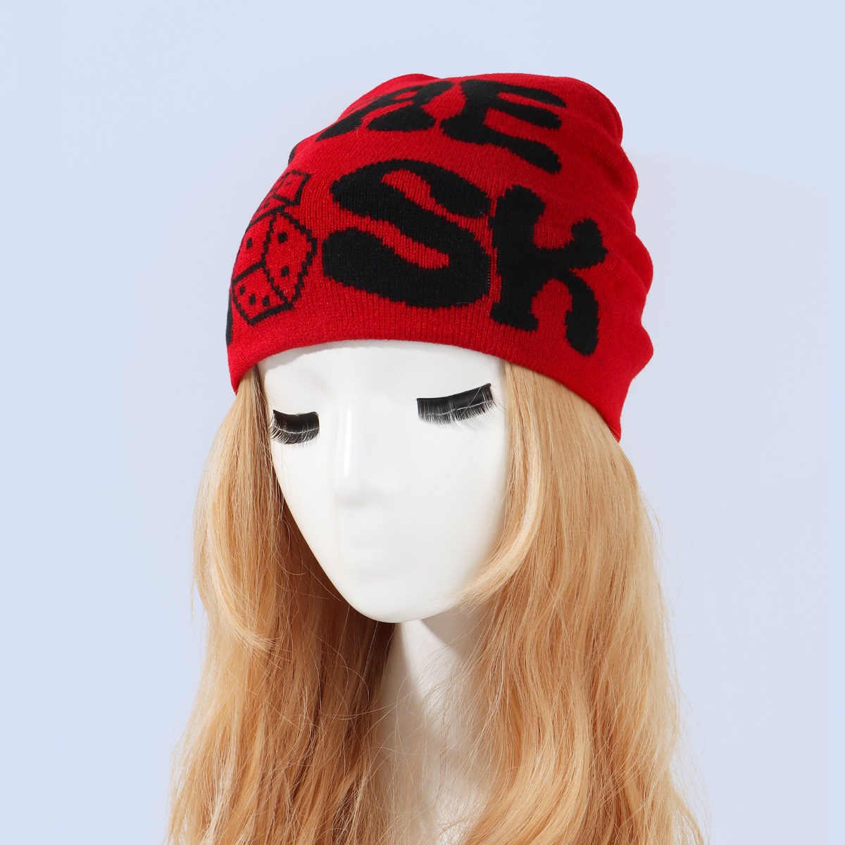 Cross-Border Shein Popular Knitted Wool Hat Autumn Winter Couple Fashion All-Match Dice English Letters Knitted Hat