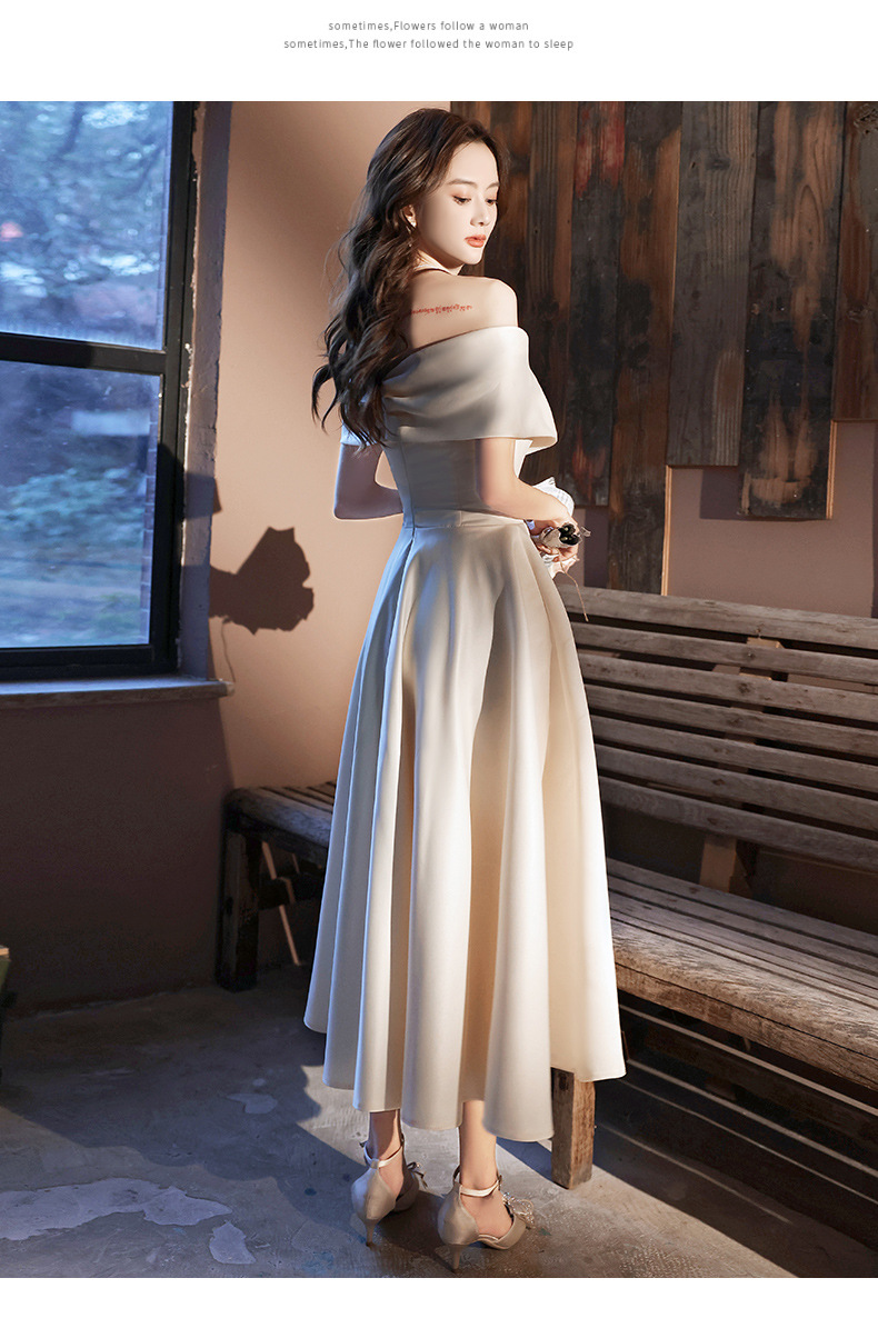 法式晚礼服裙女2022春夏季新款一字肩简单大方气质宴会晚会小礼服