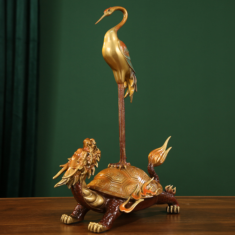 厂家批发全铜摆件龟鹤延年龙龟长寿家居装饰工艺品礼品茶室贺礼
