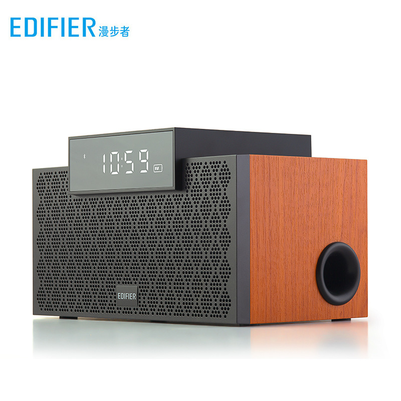漫步者m260无线蓝牙音箱智能闹钟家用木质小型高音质重低音迷你小