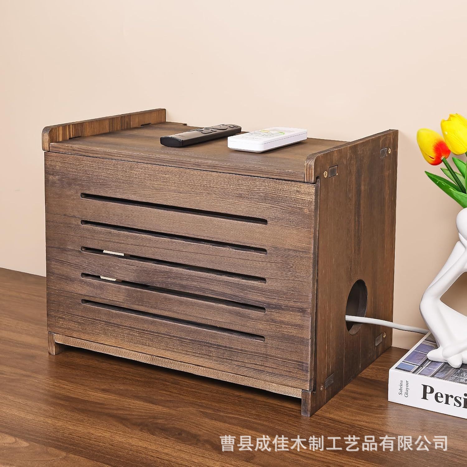 跨境木质路由器插排整理盒桌面WiFi遮挡支架实木理线盒投影仪支架