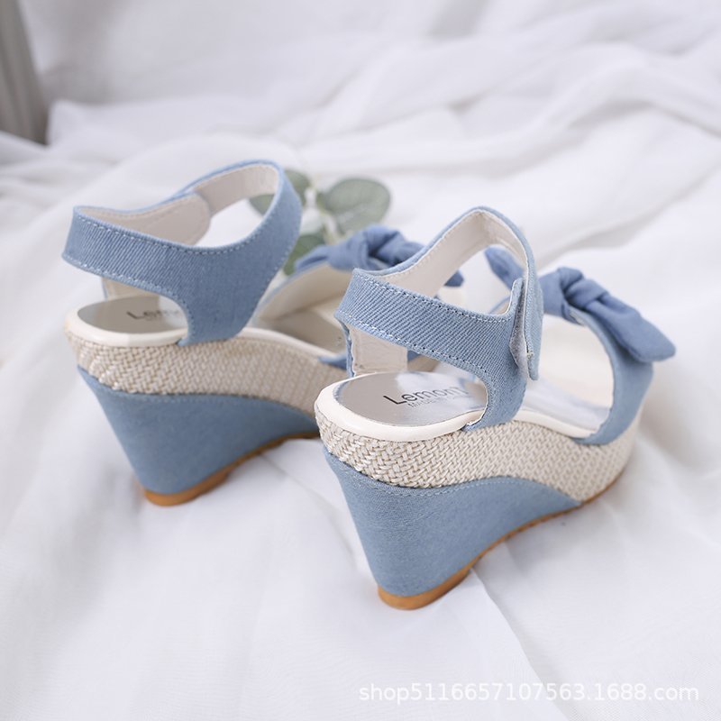 11cm Super High Heel Sandals Women's Summer Platform Wedge Bow Velcro Muffin Beach Shoes Women's Foreign Trade Cross-Border