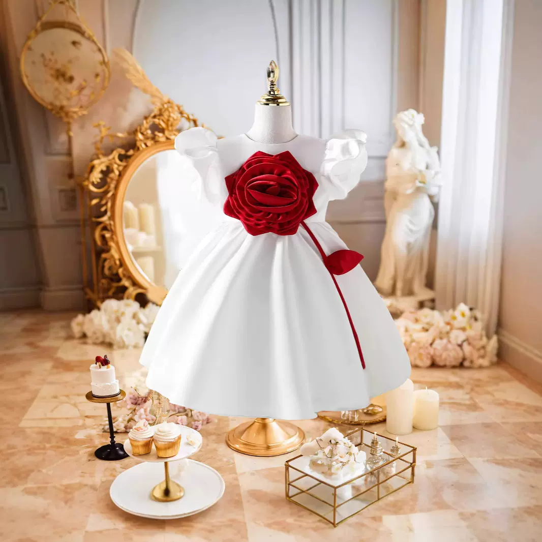 外贸儿童公主裙女童礼服钢琴演出服花童婚礼小女孩礼服生日周岁宴