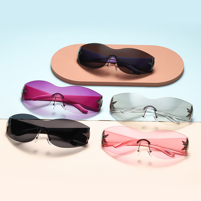 2024 New Fashion Trend Rimless Sunglasses Personality Ins Siamese Sunglasses Too Glasses Wholesale 8776