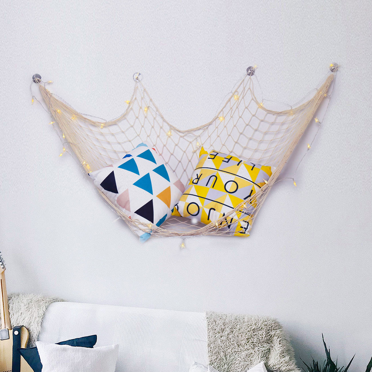 新款ins家居装饰渔网收纳装饰照片夹壁挂壁饰客厅装饰壁挂编织渔