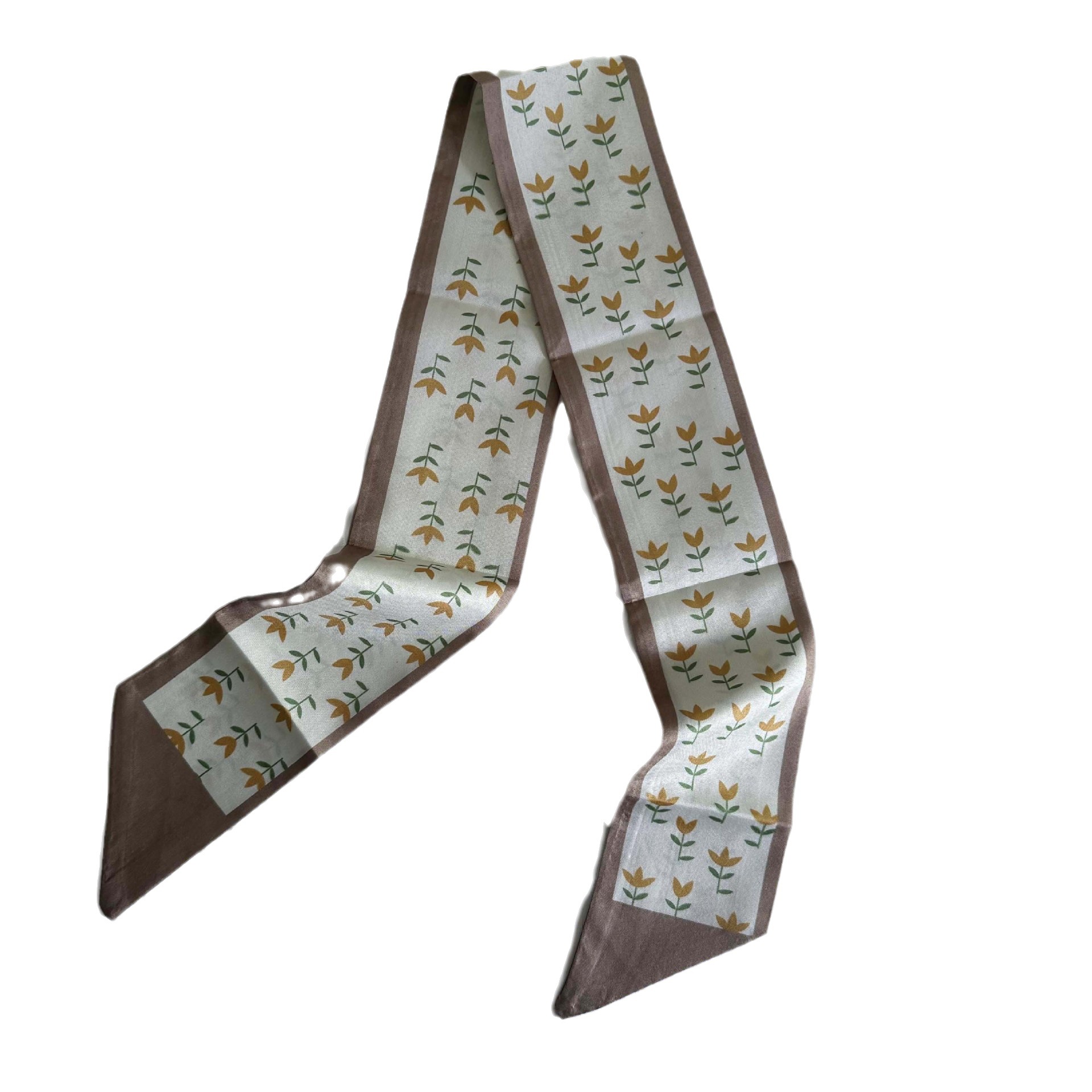 Elegant Khaki Long Silk Scarf High-End Women's Hair Band Wedding Gift Ribbon Tie Bag Ribbon Scarf Dual-Use