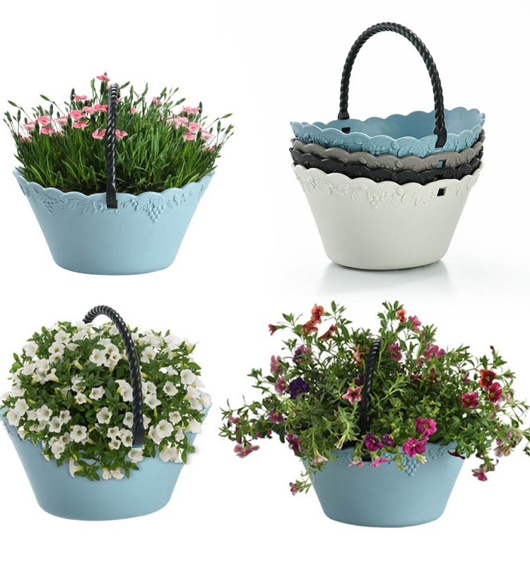 New Pastoral Simple Hanging Basket Decoration Basin Thickened Durable Plastic Flower Pot Lace Decoration Portable Flower Basket Environmental Protection Pp