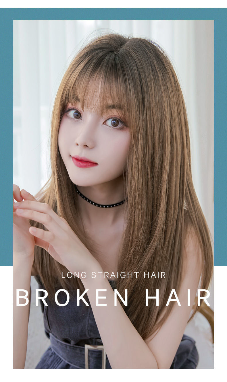 整顶假发女中长 碎发逼真自然头套 长直发空气刘海蓬松网红头套