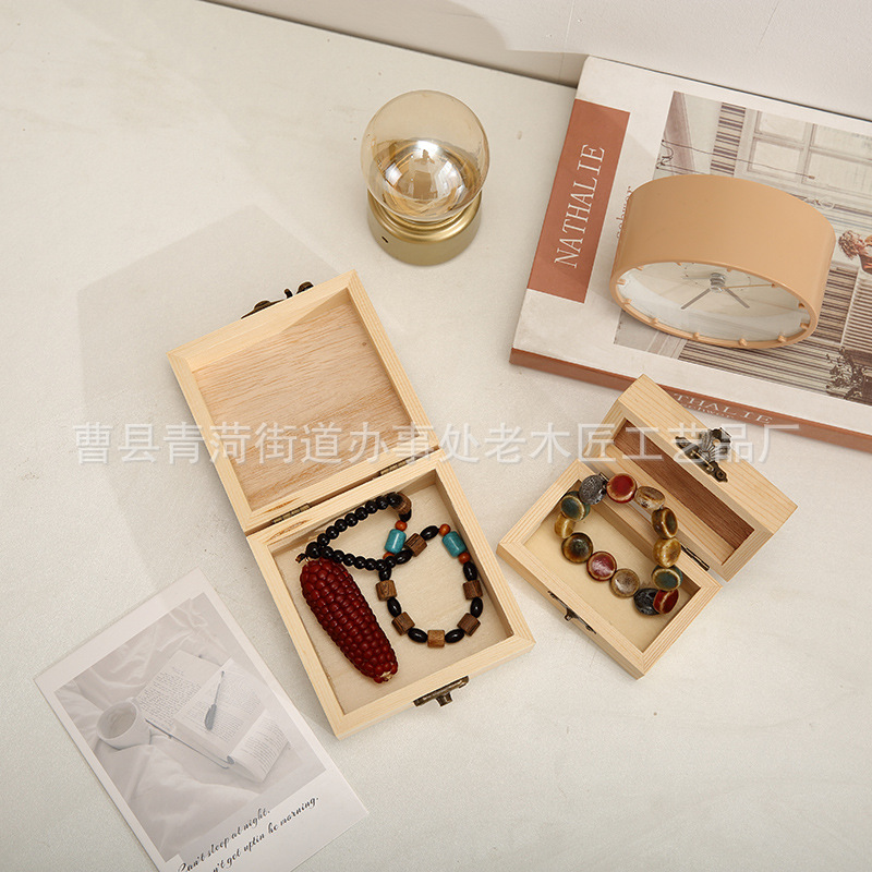 Factory Direct Sales Real Wooden Box Sub-Square Wooden Box Flip Gift Real Wooden Box Desktop Sundries Organizer with Lid Storage Box
