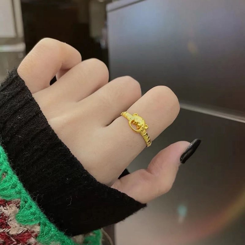黄金小老虎戒指女千足金年新款本命年戒子 k纯金手饰品
