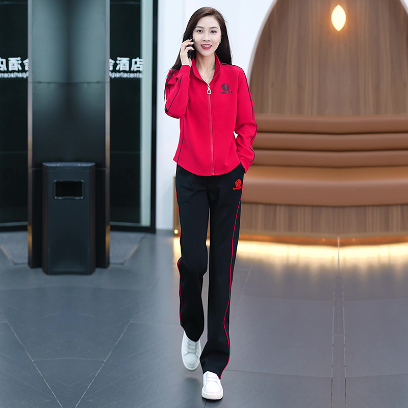 高档休闲运动服套装女2024年春秋季新款显瘦立领开衫外套跑步服两