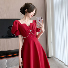 小晚礼服裙日常轻奢小个子法式订婚领证登记红裙连衣裙女平时可穿