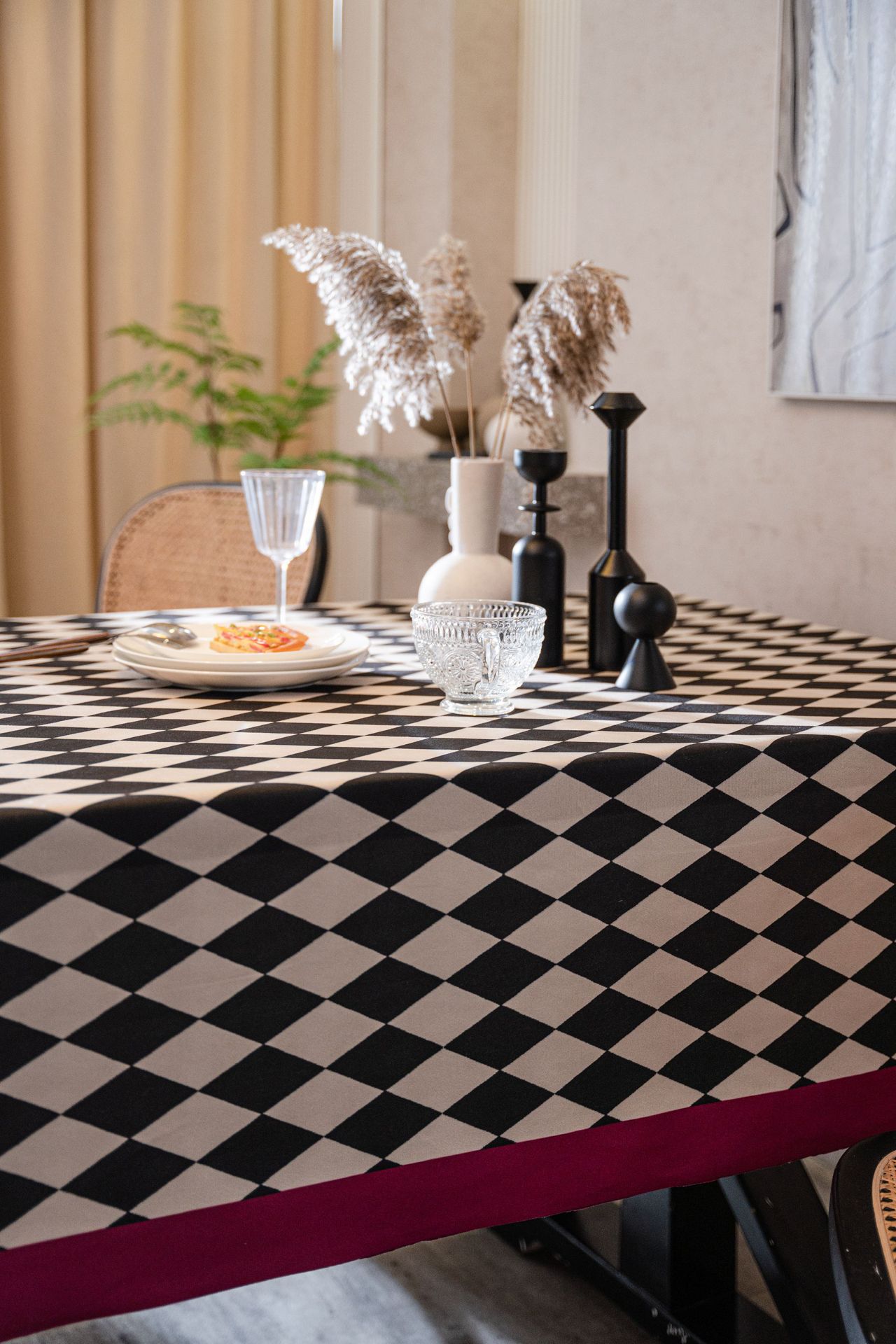 天鹅绒棋盘格桌布绒面餐桌布长方形小樱桃数码印花茶几布工厂直供采购