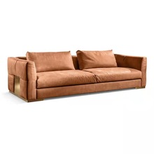 意式轻奢沙发客厅北欧小户型真皮沙发直排三人位高档金属极简家具