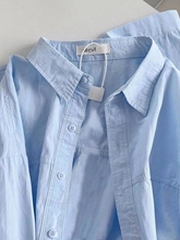 蓝色棉衬衫女长袖2024春装夏季新款别致宽松超好看上衣衬衣外套