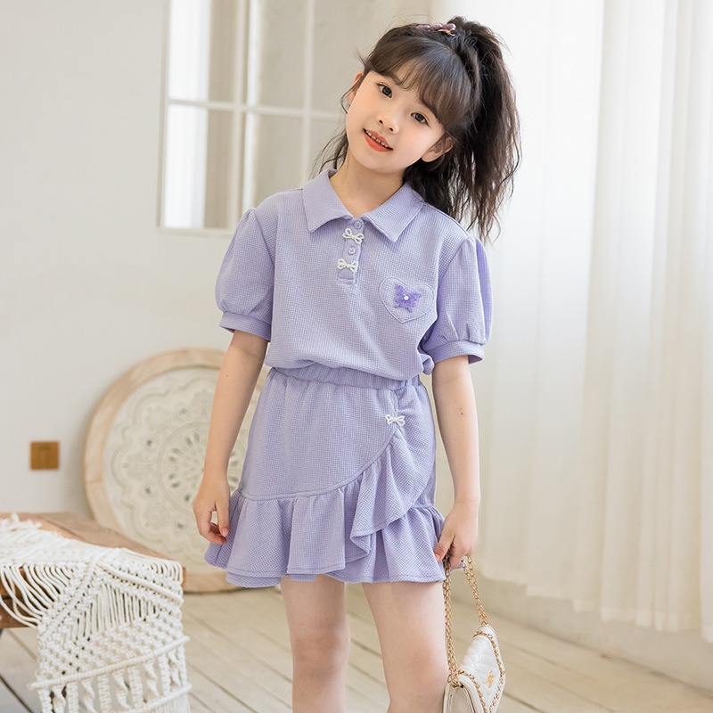 Girls' Suit 2023 Summer New Western Style Fashion Children's Sports Summer Clothing Medium and Big Children Korean Style Kids Clothes Two-Piece Suit