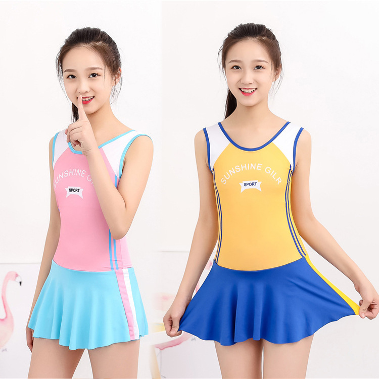 7-12岁中大童运动款印花泳衣可爱女童泳装小中童时尚温泉游泳衣