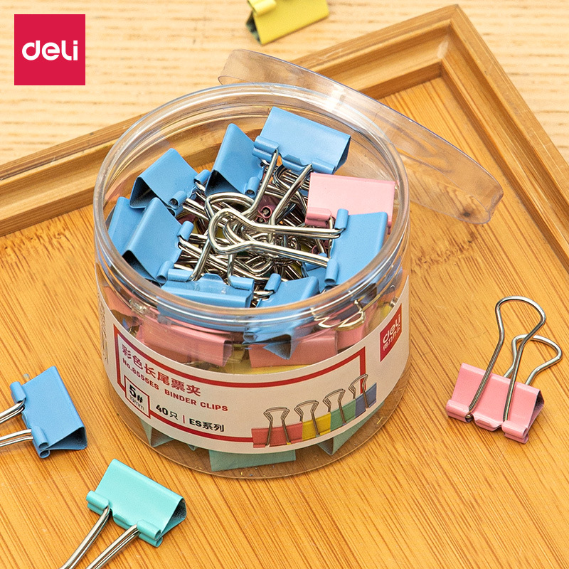 得力长尾夹8555ES彩色金属票夹/燕尾夹/ 资料夹子 桌面办公 19mm