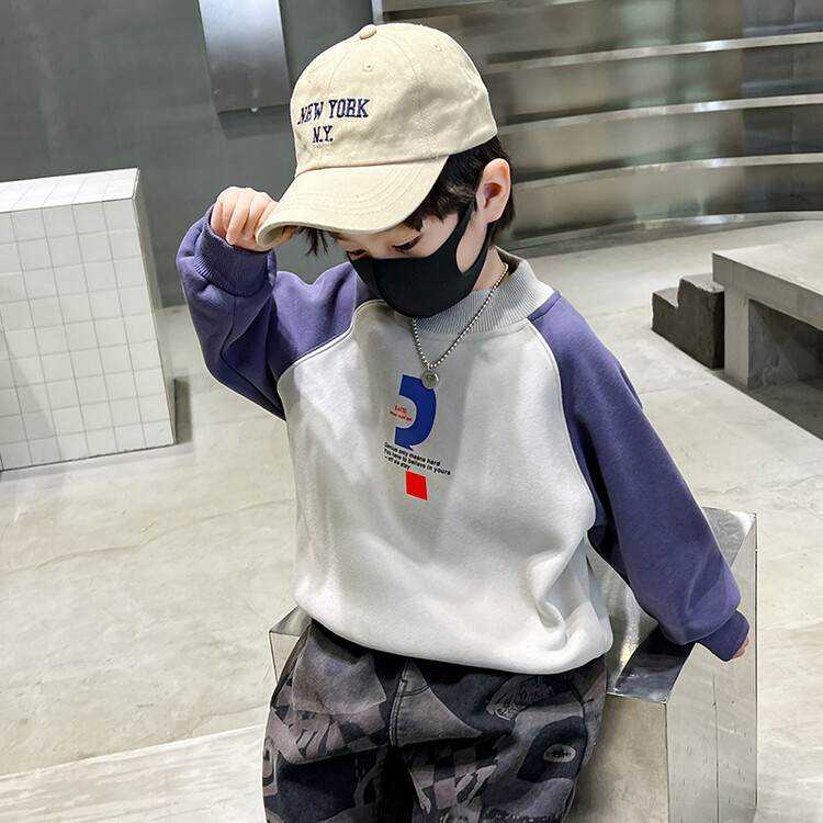 Children's Fleece-Lined Sweater Boys Thermal Fleece Shirt Korean Style Printing Stitching Winter Baby's Top One Piece Dropshipping Trendy