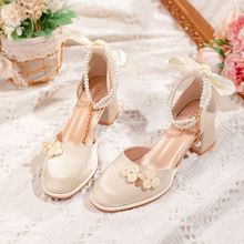旗袍鞋软皮珍珠2023配汉服仙女风法式国风复古玛丽珍珍珠高跟鞋
