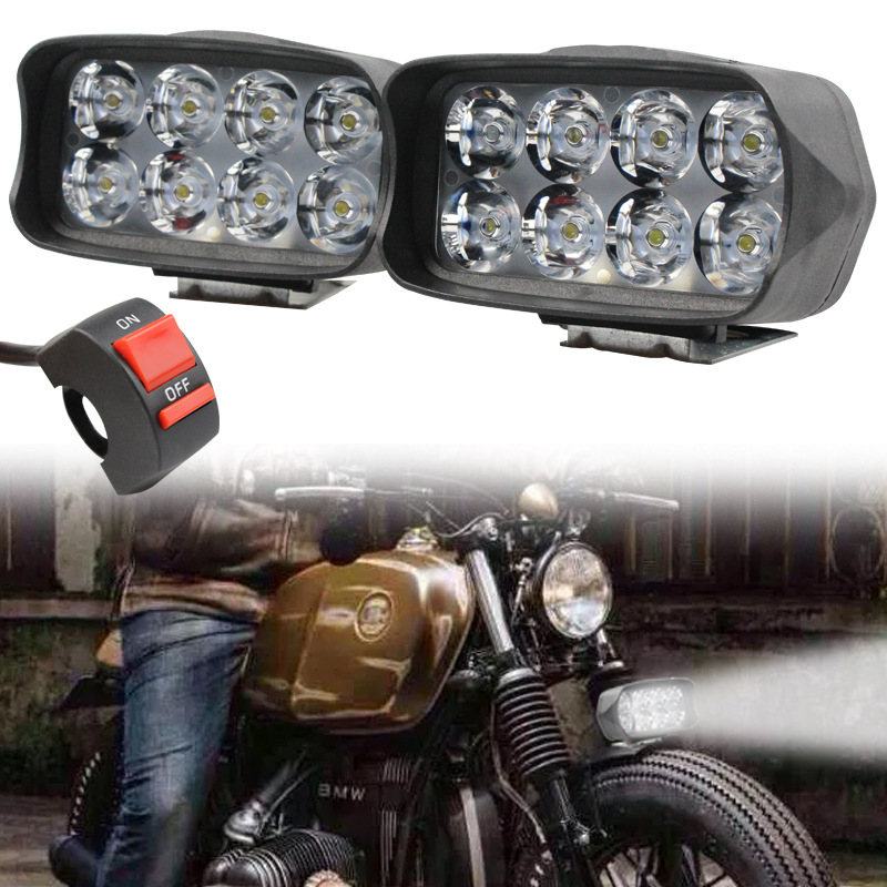 摩托车射灯8珠led大灯 电动车改装外置灯泡 雾灯照明灯带开关