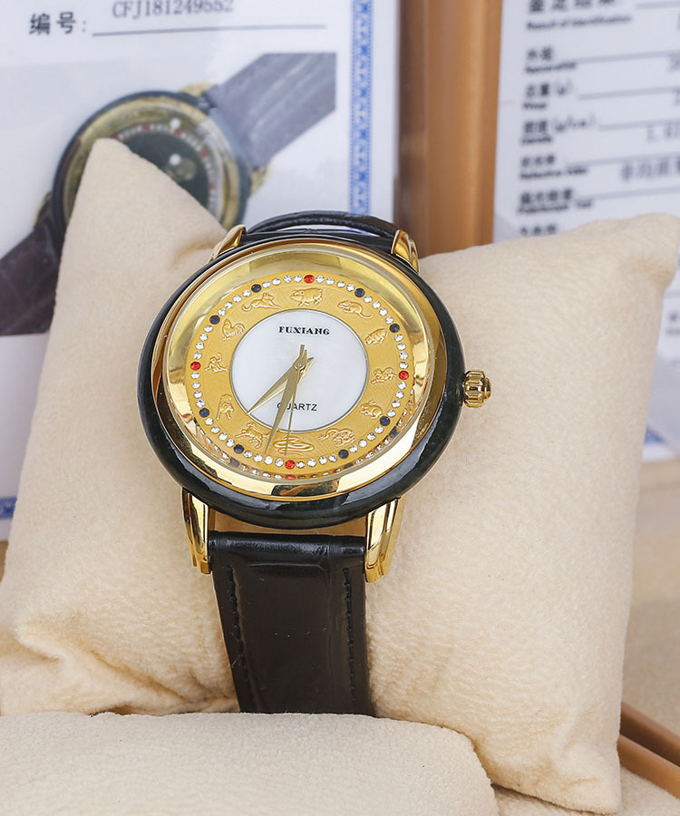 网红抖音和田墨玉情侣手表十二生肖镶钻玉石男女款腕表直播礼品