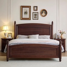 核桃木全实木床2米简约乡村复古主卧家具高箱储物1.8米双人美式床