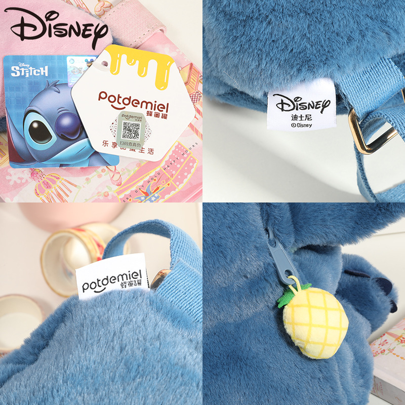 Disney Genuine Strawberry Bear Stitch Plush Doll Backpack Stitch Backpack Student Schoolbag Plush Bag