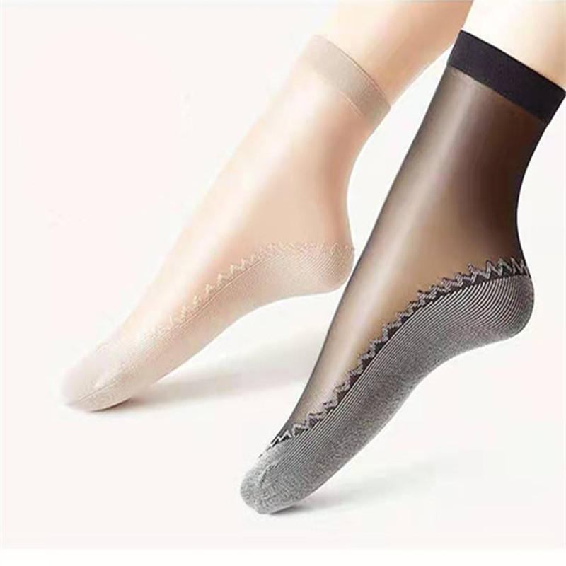 Ultra-Thin Stockings Crystal Glass Anti-Hook Silk Cotton Bottom Wear-Resistant Black Incarnadine Transparent Invisible Short Socks