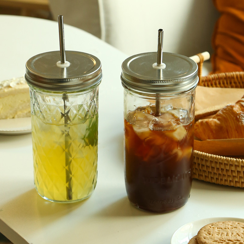 玻璃梅森杯冷萃美式ins冰咖啡吸管杯喝水杯子带盖奶茶果汁饮料杯