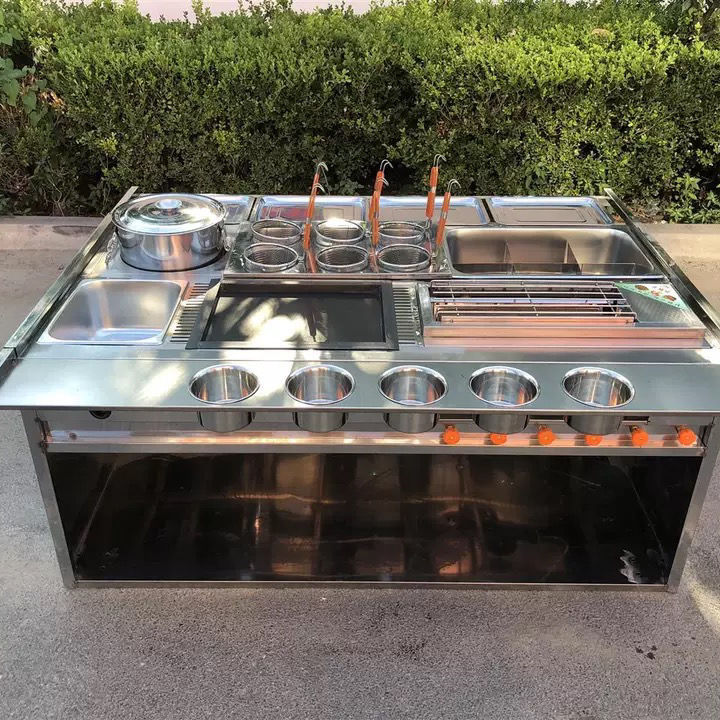 油炸关东煮铁板烧麻辣烫串烧烤小吃车出摆摊手推车流动早餐蒸包车