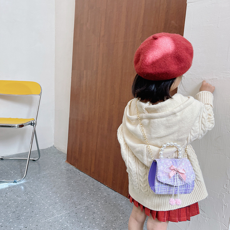 Children's Bag Female Cute Cartoon Little Princess Messenger Bag Little Girl Pearl Tote Chain Shoulder Bag Wholesale