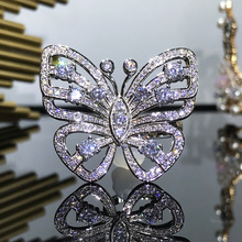 鹿轩珠宝2020新款s925纯银蝴蝶款戒指满钻食指戒夸张欧美一件代发