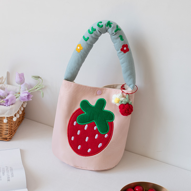 Summer Portable Canvas Bag Female Cute Fashion Student Hand Carrying Underarm Bag Female Bucket Bag Special-Interest Design Flower Bag