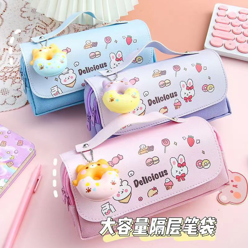 Online Celebrity Decompression Pencil Case Ins Japanese Cute Girl Primary School Student Junior High School Large Capacity Multifunctional Pencil Case Stationery Box