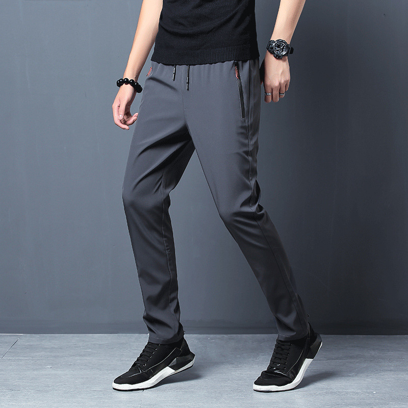 Tiktok Popular Quick-Drying Men's Trousers Summer Straight Thin Casual Sports Cropped Ice Silk Zipper Trousers Live Broadcast